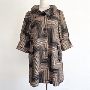 Damee Inc Womens Medium Jacket Art to Wear Lagenlook Geometric Print Black Taupe